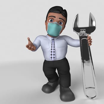 3D Render of Cartoon Business Character in face mask