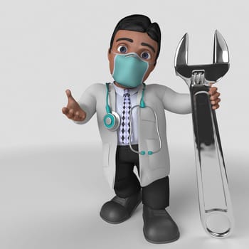 3D Render of Cartoon Doctor Character in face mask