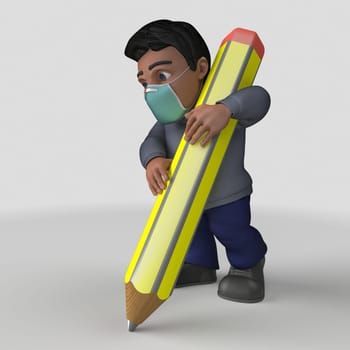 3D Render of Cartoon Casual Character in face mask