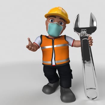 3D Render of Cartoon Builder Character in face mask