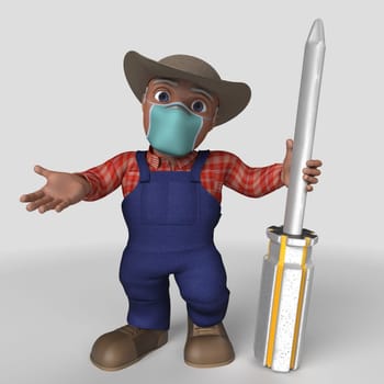 3D Render of Cartoon Farmer Character