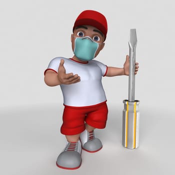3D Render of Cartoon Sports Character in face mask