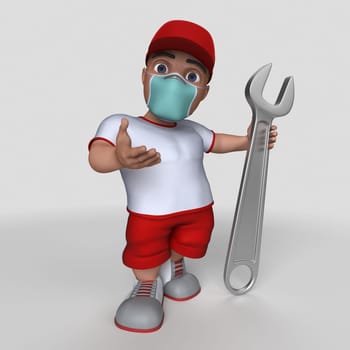 3D Render of Cartoon Sports Character in face mask