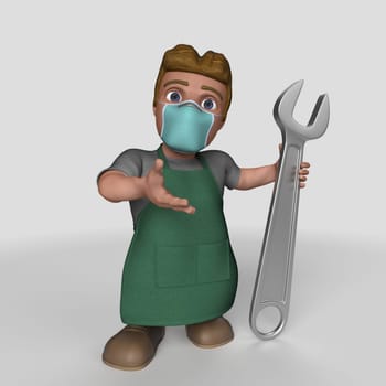 3D Render of Cartoon Shop Keeper Character