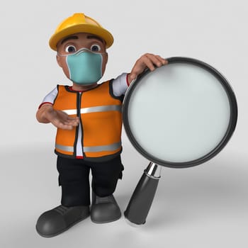 3D Render of Cartoon Builder Character in face mask