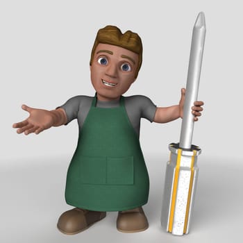 3D Render of Cartoon Shop Keeper Character