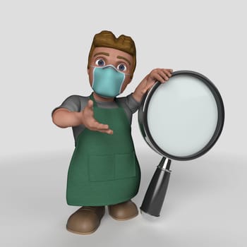 3D Render of Cartoon Shop Keeper Character