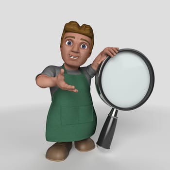 3D Render of Cartoon Shop Keeper Character