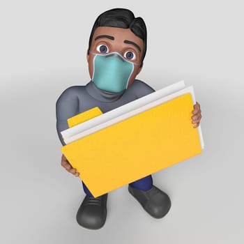 3D Render of Cartoon Casual Character in face mask