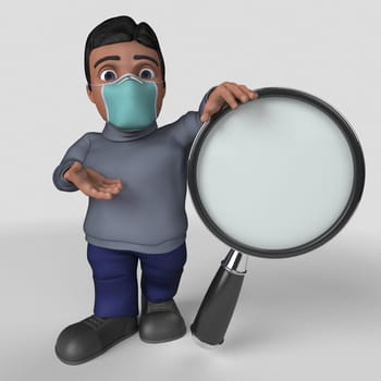 3D Render of Cartoon Casual Character in face mask