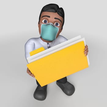 3D Render of Cartoon Business Character in face mask