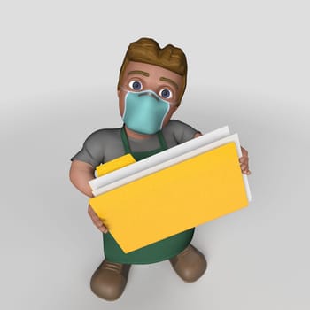 3D Render of Cartoon Shop Keeper Character