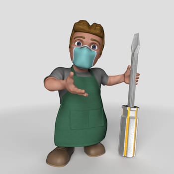 3D Render of Cartoon Shop Keeper Character