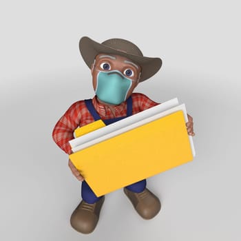 3D Render of Cartoon Farmer Character