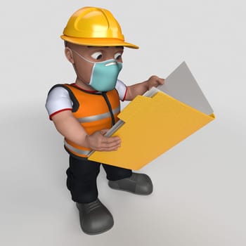 3D Render of Cartoon Builder Character in face mask