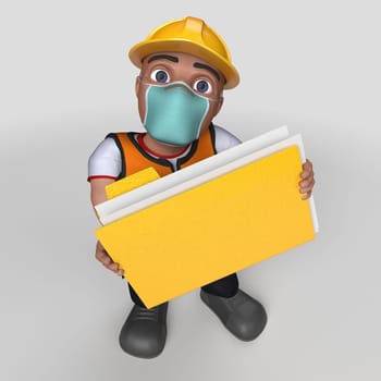 3D Render of Cartoon Builder Character in face mask