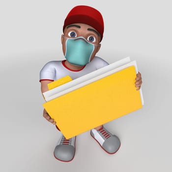 3D Render of Cartoon Sports Character in face mask