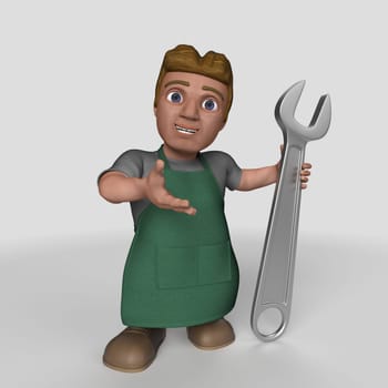 3D Render of Cartoon Shop Keeper Character