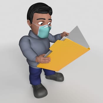 3D Render of Cartoon Casual Character in face mask
