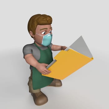 3D Render of Cartoon Shop Keeper Character