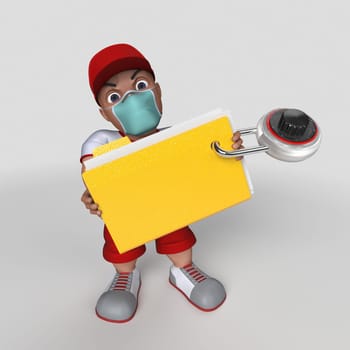 3D Render of Cartoon Sports Character in face mask
