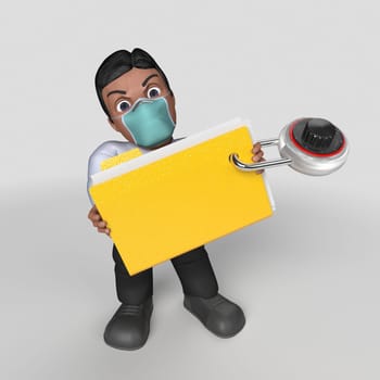 3D Render of Cartoon Business Character in face mask