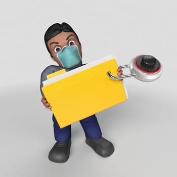 3D Render of Cartoon Casual Character in face mask