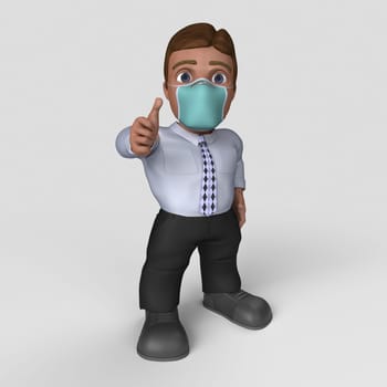 3D Render of Cartoon Business Character in face mask