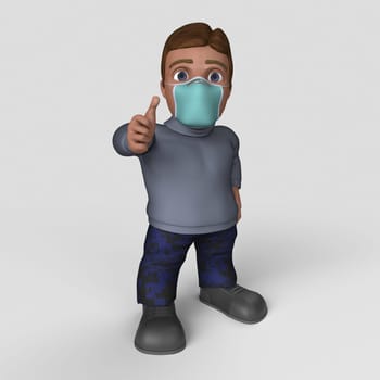 3D Render of Cartoon Casual Character in face mask