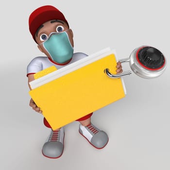 3D Render of Cartoon Sports Character in face mask