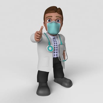 3D Render of Cartoon Doctor Character in face mask