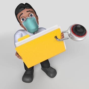 3D Render of Cartoon Business Character in face mask