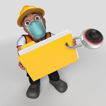 3D Render of Cartoon Builder Character in face mask