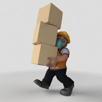 3D Render of Cartoon Builder Character in face mask