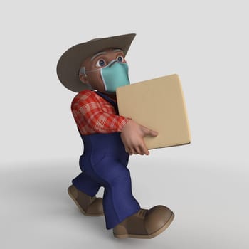3D Render of Cartoon Farmer Character