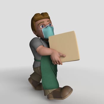 3D Render of Cartoon Shop Keeper Character