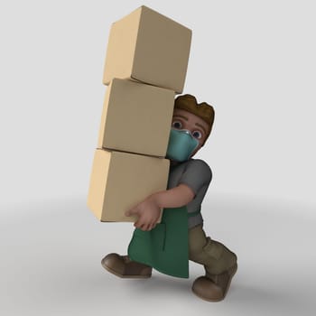 3D Render of Cartoon Shop Keeper Character