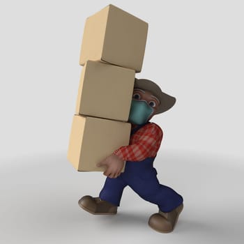 3D Render of Cartoon Farmer Character