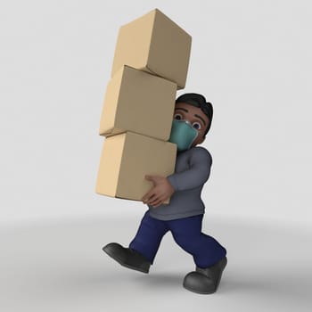 3D Render of Cartoon Casual Character in face mask