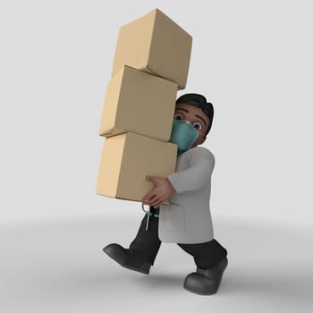 3D Render of Cartoon Doctor Character in face mask