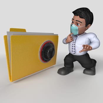 3D Render of Cartoon Business Character in face mask