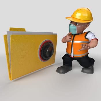 3D Render of Cartoon Builder Character in face mask