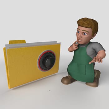 3D Render of Cartoon Shop Keeper Character
