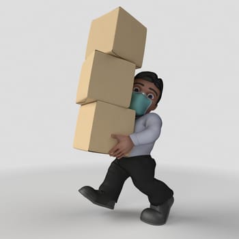 3D Render of Cartoon Business Character in face mask