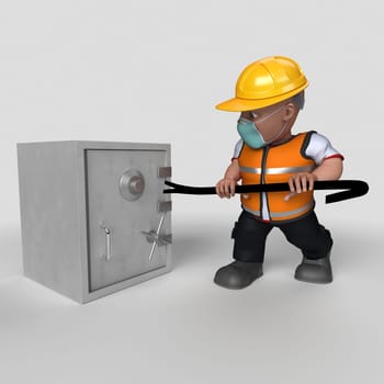 3D Render of Cartoon Builder Character in face mask