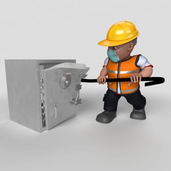 3D Render of Cartoon Builder Character in face mask