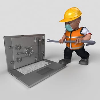 3D Render of Cartoon Builder Character in face mask