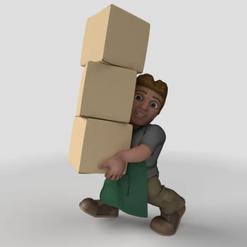 3D Render of Cartoon Shop Keeper Character