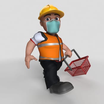 3D Render of Cartoon Builder Character in face mask