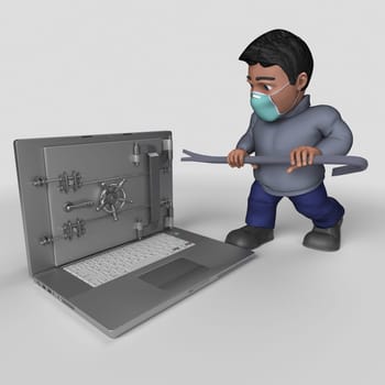3D Render of Cartoon Casual Character in face mask